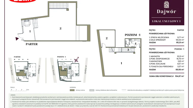 Rzut - Lokal użytkowy na sprzedaż 1 pokój o powierzchni 154,87 m² - numer LU1 w Dajwór