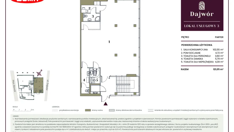 Rzut - Lokal użytkowy na sprzedaż 1 pokój o powierzchni 121,05 m² - numer LU3 w Dajwór