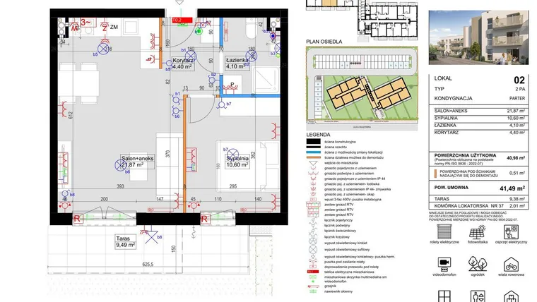Rzut - Mieszkanie na sprzedaż 2 pokoje o powierzchni 40,98 m² - numer 2 w Harmony Antoninek