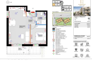 Rzut - Mieszkanie na sprzedaż 2 pokoje o powierzchni 44,18 m² - numer 3 w Harmony Antoninek