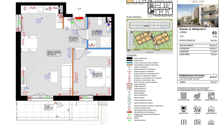 Rzut - Mieszkanie na sprzedaż 2 pokoje o powierzchni 44,18 m² - numer 3 w Harmony Antoninek