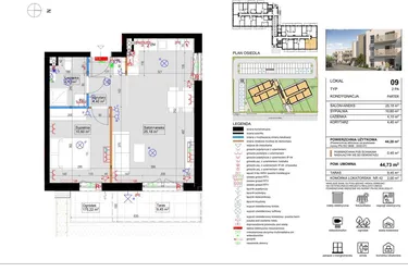 Rzut - Mieszkanie na sprzedaż 2 pokoje o powierzchni 44,28 m² - numer 9 w Harmony Antoninek