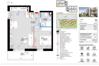 Rzut - Mieszkanie na sprzedaż 2 pokoje o powierzchni 44,08 m² - numer 14 w Harmony Antoninek
