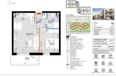 Rzut - Mieszkanie na sprzedaż 2 pokoje o powierzchni 40,97 m² - numer 13 w Harmony Antoninek