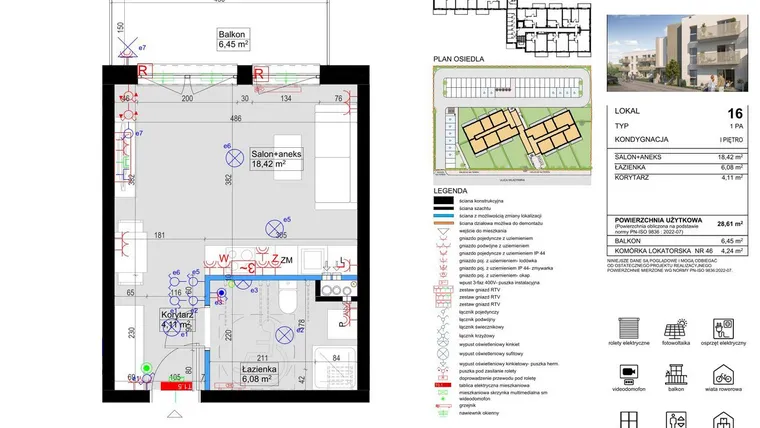 Rzut - Mieszkanie na sprzedaż 1 pokój o powierzchni 28,61 m² - numer 16 w Harmony Antoninek