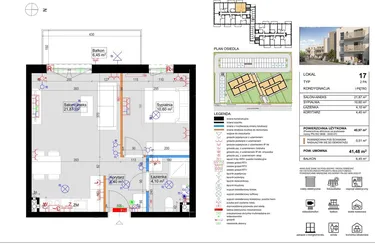 Rzut - Mieszkanie na sprzedaż 2 pokoje o powierzchni 40,97 m² - numer 17 w Harmony Antoninek