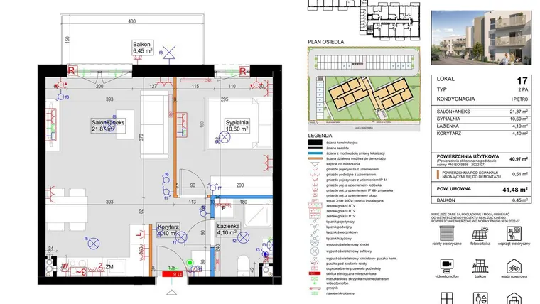 Rzut - Mieszkanie na sprzedaż 2 pokoje o powierzchni 40,97 m² - numer 17 w Harmony Antoninek