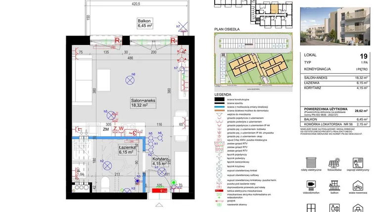 Rzut - Mieszkanie na sprzedaż 1 pokój o powierzchni 28,42 m² - numer 19 w Harmony Antoninek