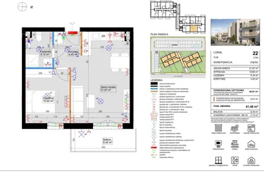 Rzut - Mieszkanie na sprzedaż 2 pokoje o powierzchni 40,97 m² - numer 22 w Harmony Antoninek