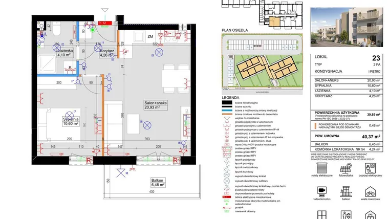 Rzut - Mieszkanie na sprzedaż 2 pokoje o powierzchni 39,89 m² - numer 23 w Harmony Antoninek