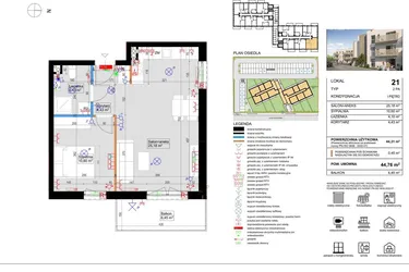 Rzut - Mieszkanie na sprzedaż 2 pokoje o powierzchni 44 m² - numer 21 w Harmony Antoninek