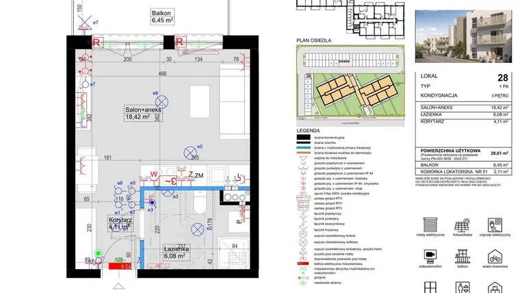 Rzut - Mieszkanie na sprzedaż 1 pokój o powierzchni 28,61 m² - numer 28 w Harmony Antoninek