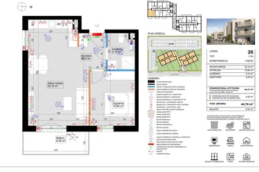 Rzut - Mieszkanie na sprzedaż 2 pokoje o powierzchni 44,07 m² - numer 26 w Harmony Antoninek