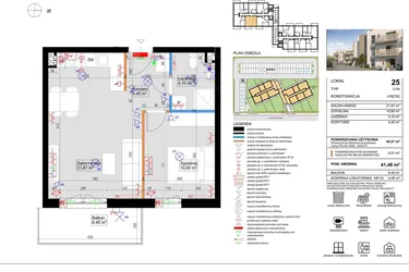 Rzut - Mieszkanie na sprzedaż 2 pokoje o powierzchni 40,97 m² - numer 25 w Harmony Antoninek