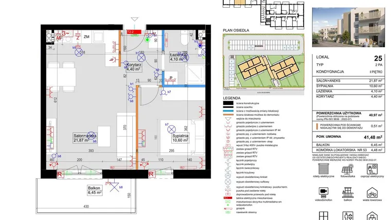 Rzut - Mieszkanie na sprzedaż 2 pokoje o powierzchni 40,97 m² - numer 25 w Harmony Antoninek