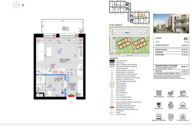 Rzut - Mieszkanie na sprzedaż 1 pokój o powierzchni 28,52 m² - numer 31 w Harmony Antoninek