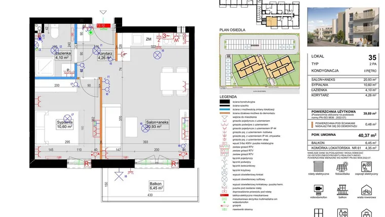 Rzut - Mieszkanie na sprzedaż 2 pokoje o powierzchni 39,68 m² - numer 35 w Harmony Antoninek