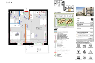 Rzut - Mieszkanie na sprzedaż 2 pokoje o powierzchni 40,97 m² - numer 34 w Harmony Antoninek