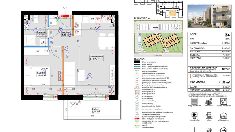 Rzut - Mieszkanie na sprzedaż 2 pokoje o powierzchni 40,97 m² - numer 34 w Harmony Antoninek