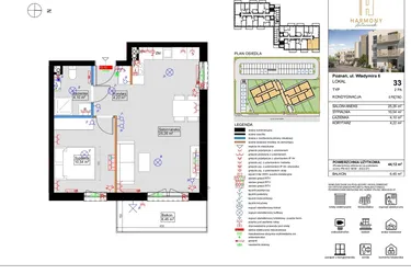 Rzut - Mieszkanie na sprzedaż 2 pokoje o powierzchni 44,12 m² - numer 33 w Harmony Antoninek