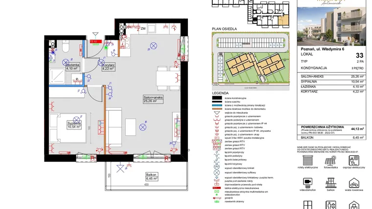 Rzut - Mieszkanie na sprzedaż 2 pokoje o powierzchni 44,12 m² - numer 33 w Harmony Antoninek