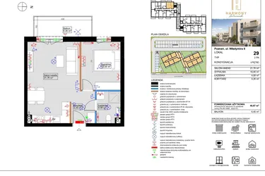 Rzut - Mieszkanie na sprzedaż 2 pokoje o powierzchni 40,67 m² - numer 29 w Harmony Antoninek