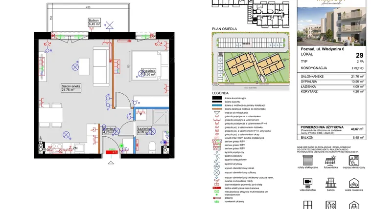 Rzut - Mieszkanie na sprzedaż 2 pokoje o powierzchni 40,67 m² - numer 29 w Harmony Antoninek