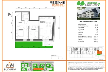 Rzut - Mieszkanie na sprzedaż 3 pokoje o powierzchni 59,43 m² - numer B3/M02/0P w Zielony Brochów 7