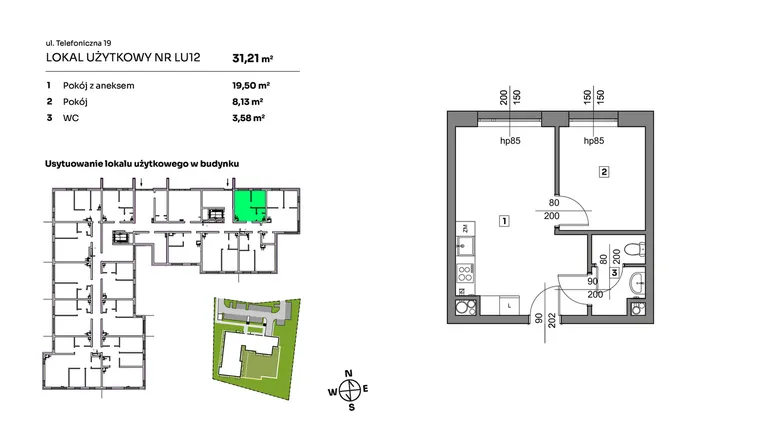 Rzut - Mieszkanie na sprzedaż 2 pokoje o powierzchni 31,21 m² - numer L.U. 12 w Nova Radiostacja - apartamenty inwestycyjne