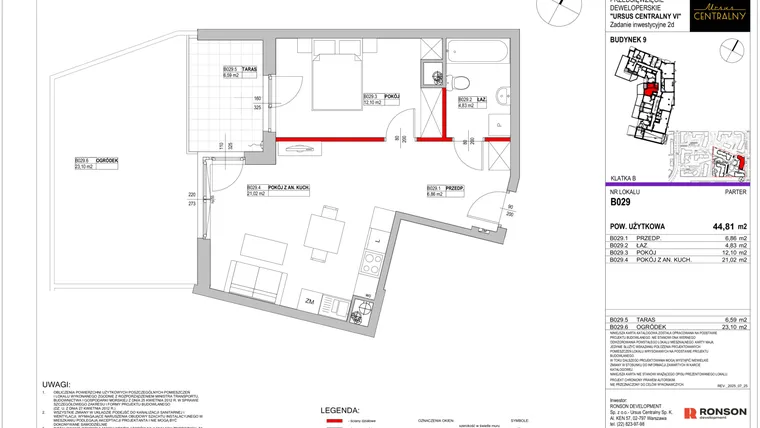 Rzut - Mieszkanie na sprzedaż 2 pokoje o powierzchni 44,81 m² - numer 9.B029 w Ursus Centralny etap VI