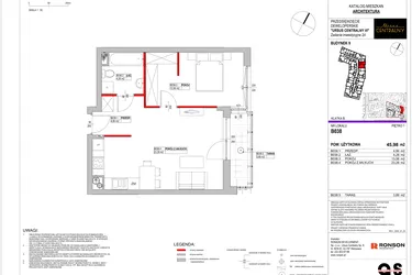 Rzut - Mieszkanie na sprzedaż 2 pokoje o powierzchni 45,98 m² - numer 9.B038 w Ursus Centralny etap VI