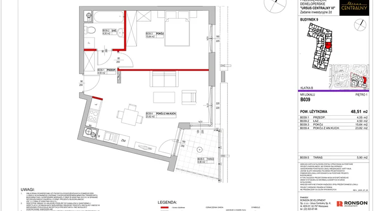 Rzut - Mieszkanie na sprzedaż 2 pokoje o powierzchni 45,32 m² - numer 9.B039 w Ursus Centralny etap VI