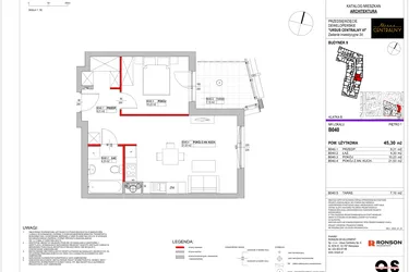 Rzut - Mieszkanie na sprzedaż 2 pokoje o powierzchni 45,3 m² - numer 9.B040 w Ursus Centralny etap VI