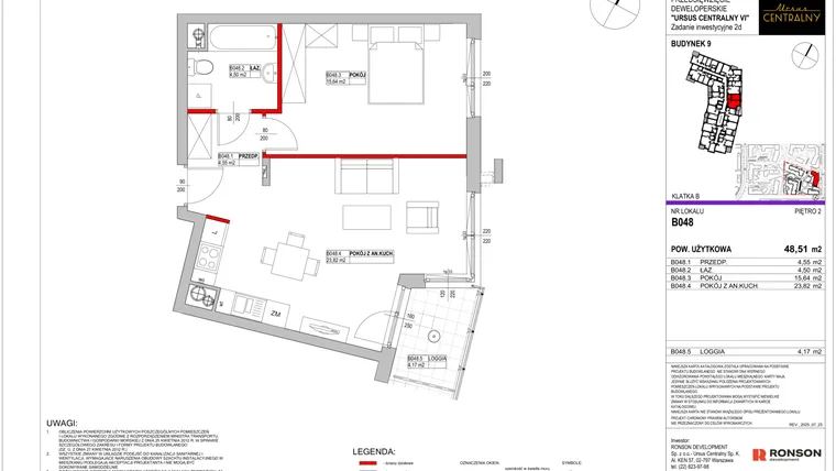 Rzut - Mieszkanie na sprzedaż 2 pokoje o powierzchni 48,51 m² - numer 9.B048 w Ursus Centralny etap VI