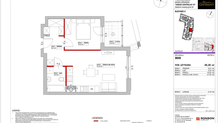 Rzut - Mieszkanie na sprzedaż 2 pokoje o powierzchni 45,3 m² - numer 9.B049 w Ursus Centralny etap VI