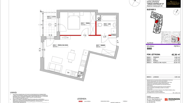 Rzut - Mieszkanie na sprzedaż 2 pokoje o powierzchni 42,36 m² - numer 9.B060 w Ursus Centralny etap VI