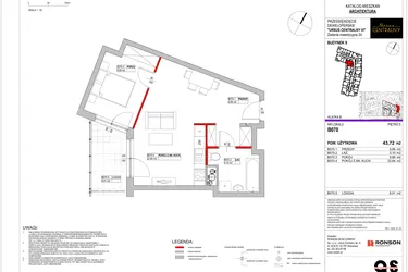Rzut - Mieszkanie na sprzedaż 2 pokoje o powierzchni 43,72 m² - numer 9.B070 w Ursus Centralny etap VI