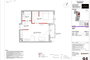 Rzut - Mieszkanie na sprzedaż 2 pokoje o powierzchni 45,98 m² - numer 9.B074 w Ursus Centralny etap VI
