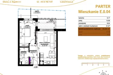 Rzut - Mieszkanie na sprzedaż 2 pokoje o powierzchni 46,06 m² - numer E.0.04 w Wzgórze Poetów 2