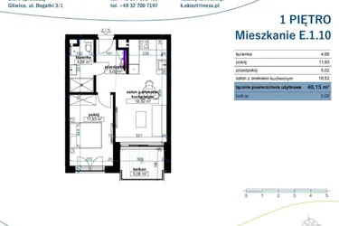 Rzut - Mieszkanie na sprzedaż 2 pokoje o powierzchni 40,15 m² - numer E.1.10 w Wzgórze Poetów 2
