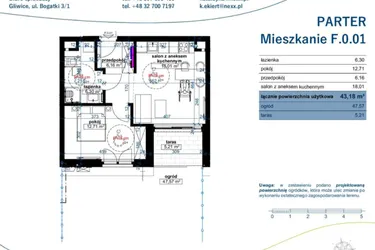 Rzut - Mieszkanie na sprzedaż 2 pokoje o powierzchni 43,18 m² - numer F.0.01 w Wzgórze Poetów 2