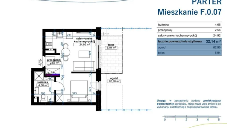 Rzut - Mieszkanie na sprzedaż 1 pokój o powierzchni 32,14 m² - numer F.0.07 w Wzgórze Poetów 2