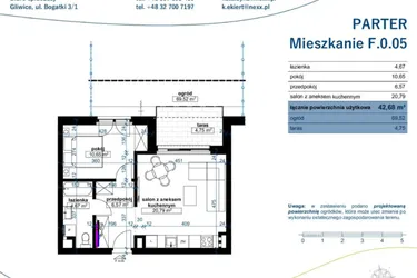 Rzut - Mieszkanie na sprzedaż 2 pokoje o powierzchni 42,68 m² - numer F.0.05 w Wzgórze Poetów 2