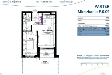 Rzut - Mieszkanie na sprzedaż 2 pokoje o powierzchni 39,63 m² - numer F.0.09 w Wzgórze Poetów 2