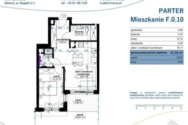 Rzut - Mieszkanie na sprzedaż 2 pokoje o powierzchni 47,32 m² - numer F.0.10 w Wzgórze Poetów 2