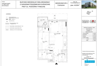 Rzut - Mieszkanie na sprzedaż 2 pokoje o powierzchni 44 m² - numer A4 w Podgórki Tynieckie