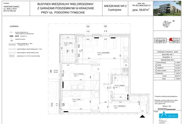 Rzut - Mieszkanie na sprzedaż 3 pokoje o powierzchni 59,87 m² - numer A2 w Podgórki Tynieckie