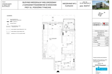 Rzut - Mieszkanie na sprzedaż 2 pokoje o powierzchni 39,87 m² - numer A3 w Podgórki Tynieckie