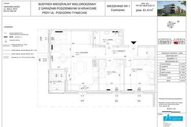 Rzut - Mieszkanie na sprzedaż 3 pokoje o powierzchni 61,41 m² - numer A1 w Podgórki Tynieckie