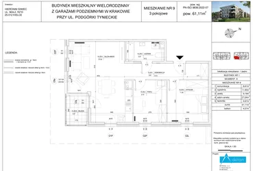 Rzut - Mieszkanie na sprzedaż 3 pokoje o powierzchni 61,11 m² - numer A9 w Podgórki Tynieckie